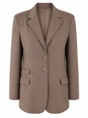 Women's Taupe Single-Breasted Tailored Blazer